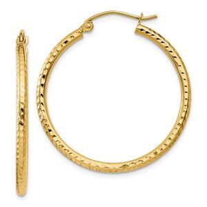 2mm, 14k Yellow Gold Diamond-cut Hoops, 30mm (1 1/8 Inch)